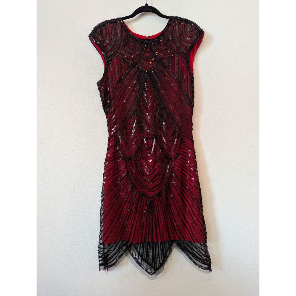 meilun 1920s Gatsby Sequin Beaded Flapper Mini Dress Sz M